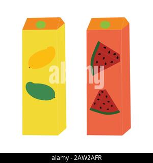 One Carton Of Lemon Juice And One Carton Of Watermelon Juice Stock Vector