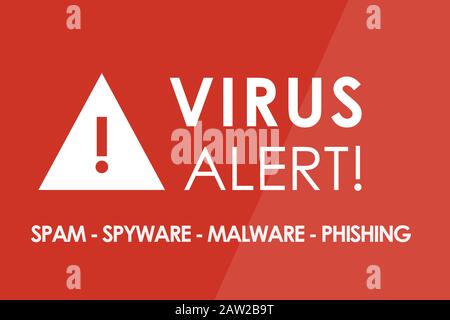 VIRUS Alert concept - white letters and triangle with exclamation mark Stock Photo