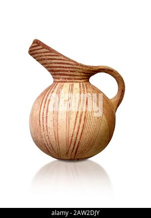Early Minoan rounded jug with typical brownish red painted converging daigonal lines,  Hagios Onouphrios 2900-1900 BC BC, Heraklion Archaeological  Mu Stock Photo