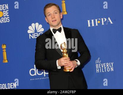 77th Annual Golden Globes 2019 - Press Room held at The Beverly Hilton in Beverly Hills, California. Featuring: Taron Egerton Where: Los Angeles, California, United States When: 06 Jan 2020 Credit: Adriana M. Barraza/WENN Stock Photo