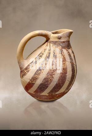 Minoan Kamares Ware ewer jug with  polychrome decorations, Phaistos Palace 1800-1600 BC; Heraklion Archaeological  Museum.  This style of pottery is n Stock Photo