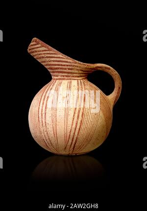 Early Minoan rounded jug with typical brownish red painted converging daigonal lines,  Hagios Onouphrios 2900-1900 BC BC, Heraklion Archaeological  Mu Stock Photo