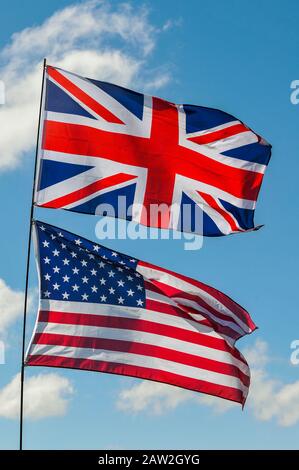 Stars and Stripes and Union Jack flying side by side Stock Photo - Alamy