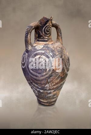 Minoan Kamares Ware ewer jug with polychrome decorations , Phaistos 1900-1700 BC; Heraklion Archaeological  Museum.  This style of pottery is named af Stock Photo