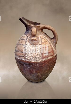 Minoan Kamares Ware ewer jug with polychrome & spiked decorations , Phaistos 1800-1700 BC; Heraklion Archaeological  Museum.  This style of pottery is Stock Photo