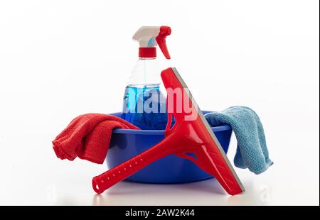 Cleaning products. Home concept and window background, Stock image