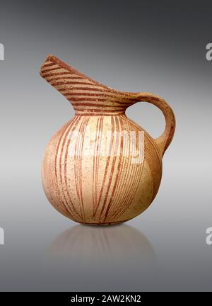 Early Minoan rounded jug with typical brownish red painted converging daigonal lines,  Hagios Onouphrios 2900-1900 BC BC, Heraklion Archaeological  Mu Stock Photo