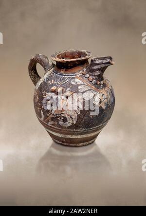 Minoan Kamares Ware ewer jug with polychrome decorations , Phaistos 1800-1700 BC; Heraklion Archaeological  Museum.  This style of pottery is named af Stock Photo