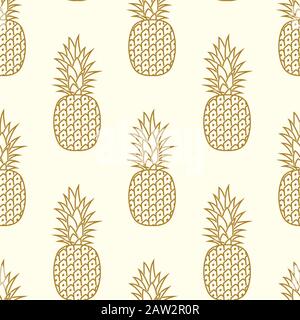 vector seamless golden pineapple pattern. repeating summer background Stock Vector