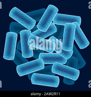 vector abstract health blue background with microbes. epidemic spreading of microorganism microscopic infection of virus, germs or bacteria. eps10 ill Stock Vector
