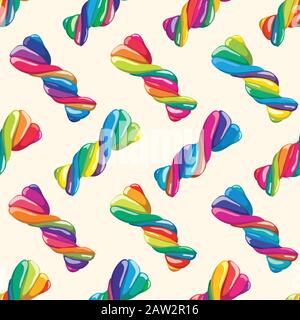vector seamless pattern of twisted lollies, colorful candy background Stock Vector