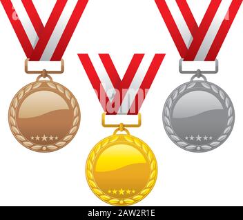 vector set of gold, silver and bronze medals isolated on white background. shiny medal icons Stock Vector