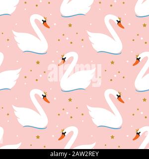 vector seamless swan pattern. white swans on pink background Stock Vector  Image & Art - Alamy