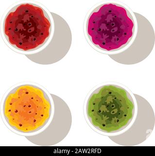 vector set of bowls with fruit jam isolated on white background. Stock Vector