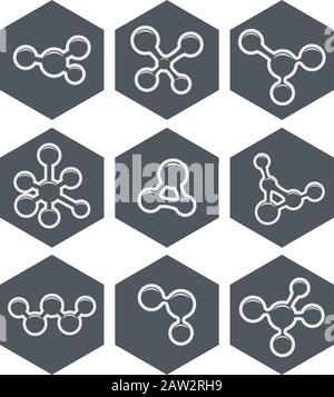 vector abstract molecule icons design. hexagon science logo isolated on white background. Stock Vector