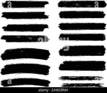 vector brush strokes for grunge backgrounds. paint stroke black textures isolated on white background. ink splash banner artistic illustrations. Stock Vector