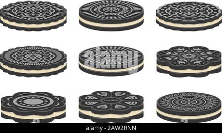 vector set of oreo cookie icons isolated on white background. Stock Vector