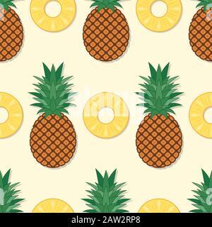 vector seamless pineapple pattern with whole and sliced pineapples. repeating summer flat background Stock Vector