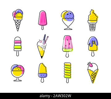 Types of ice cream - set of vector line design style icons Stock Vector