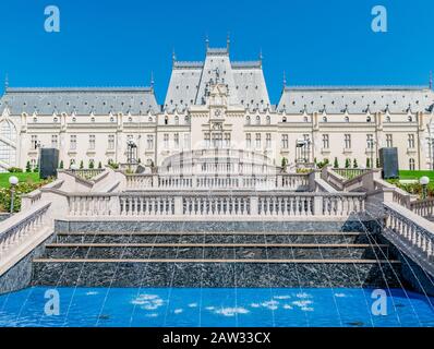 The Palace of Culture in Iasi, Romania. Rearview from the Palas Garden of The Palace of Culture, the symbol of the city of Iasi on a sunny summer day. Stock Photo