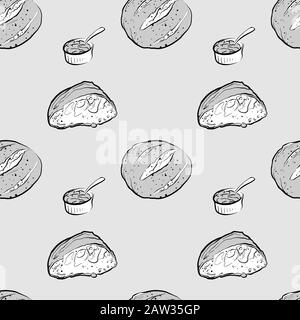 Boule seamless pattern greyscale drawing. Useable for wallpaper or any sized decoration. Handdrawn Vector Illustration Stock Vector