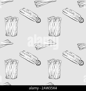 Breadstick seamless pattern greyscale drawing. Useable for wallpaper or any sized decoration. Handdrawn Vector Illustration Stock Vector