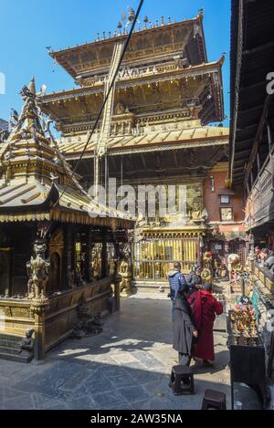 Patan, Nepal - 24 January 2020: golden temple at Patan near Kathmandu on Nepal Stock Photo