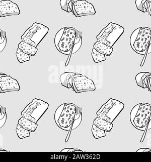 Carrot bread seamless pattern greyscale drawing. Useable for wallpaper or any sized decoration. Handdrawn Vector Illustration Stock Vector