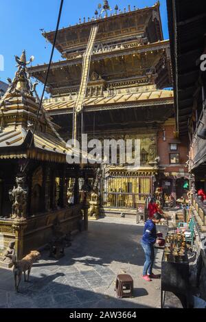 Patan, Nepal - 24 January 2020: golden temple at Patan near Kathmandu on Nepal Stock Photo