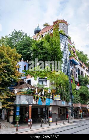 The view of Hundertwasser house in Kegelgasse in Wien Vienna, Austria Stock Photo