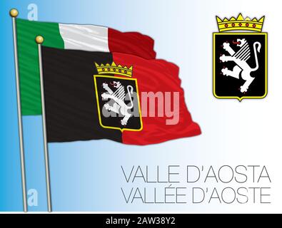 Valle d'Aosta official regional flag and coat of arms, Italy, vector illustration Stock Vector