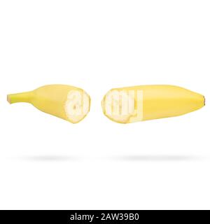 Group of two halves of fresh yellow banana isolated on white background with shadow Stock Photo