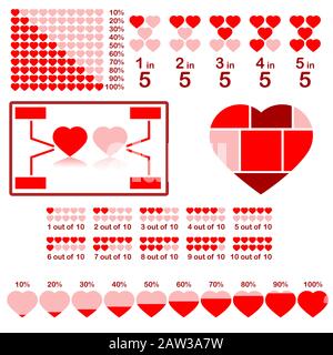 Infographic elements showing a heart and different styles of representing percentages, or parts Stock Vector