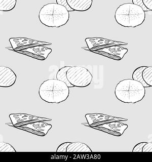 Flatkaka seamless pattern greyscale drawing. Useable for wallpaper or any sized decoration. Handdrawn Vector Illustration Stock Vector