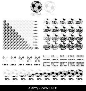 Infographic elements showing a soccer ball and different styles of representing percentages, or parts Stock Vector