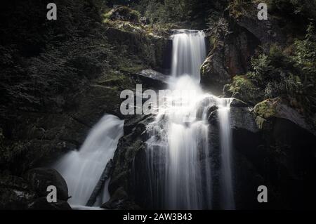 Part of the Triberg Waterfalls in the Black Forest. A long exposure. Stock Photo