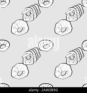 Kaak seamless pattern greyscale drawing. Useable for wallpaper or any sized decoration. Handdrawn Vector Illustration Stock Vector