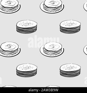 Khakhra seamless pattern greyscale drawing. Useable for wallpaper or any sized decoration. Handdrawn Vector Illustration Stock Vector
