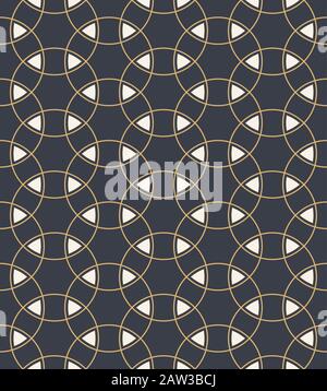 Vector seamless pattern of overlapping circles nad triangles. Traditional japanese pattern.  Stylish texture with circles. Geometric lattice. Color. Stock Vector