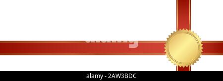 eps 10 vector illustration panorama template with golden round seal of quality with red ribbons Stock Vector