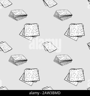 Matzo seamless pattern greyscale drawing. Useable for wallpaper or any sized decoration. Handdrawn Vector Illustration Stock Vector