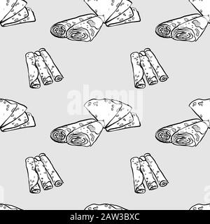 Lefse seamless pattern greyscale drawing. Useable for wallpaper or any sized decoration. Handdrawn Vector Illustration Stock Vector