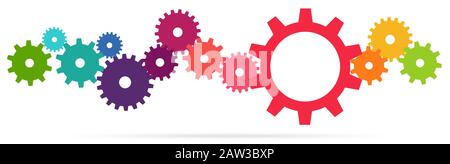 eps vector illustration of colored gears symbolizing cooperation or teamwork process Stock Vector