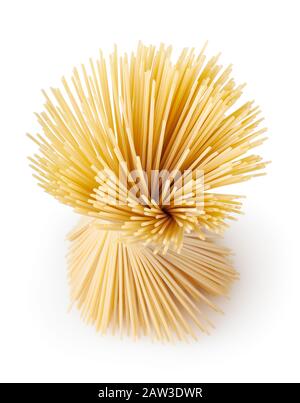Uncooked dried spaghetti pasta isolated on white background with clipping path Stock Photo