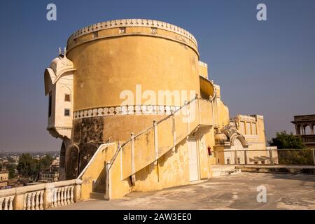 India, Rajasthan, Shekhawati, Mandawa, Castle Mandawa Hotel, steps up to eastern lookout tower Stock Photo