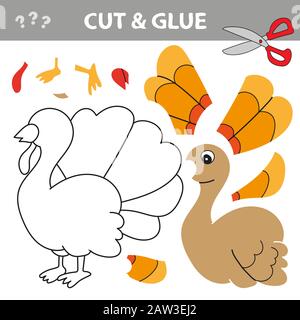 Use scissors and glue and restore the picture inside the contour. Easy educational paper game for kids. Simple kid application with Turkey Stock Vector