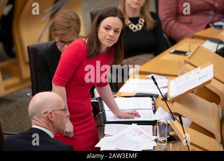 Public finance minister Kate Forbes unveils the Scottish Government's spending pledges for the next financial year in the debating chamber at the Scottish Parliament in Edinburgh. She stepped-in after Derek Mackay resigned as Finance Secretary after allegations emerged that he sent hundreds of messages to a 16-year-old boy. Stock Photo