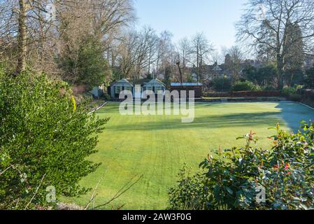 The bowling green and club on the Moor Pool Estate which is a garden suburb in Harborne, Birmingham and is a conservation area. Stock Photo