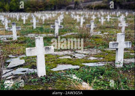 Military cemetery from the period of the Greek Civil War (1946-1949) in Nestorio in northwestern Greece Stock Photo