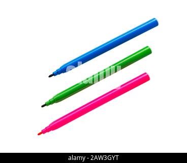 Felt Tip Pens. Multicolored Felt-Tip Pens isolated on a white background. Colorful markers pens. Tub of coloured marker pens. Stock Photo